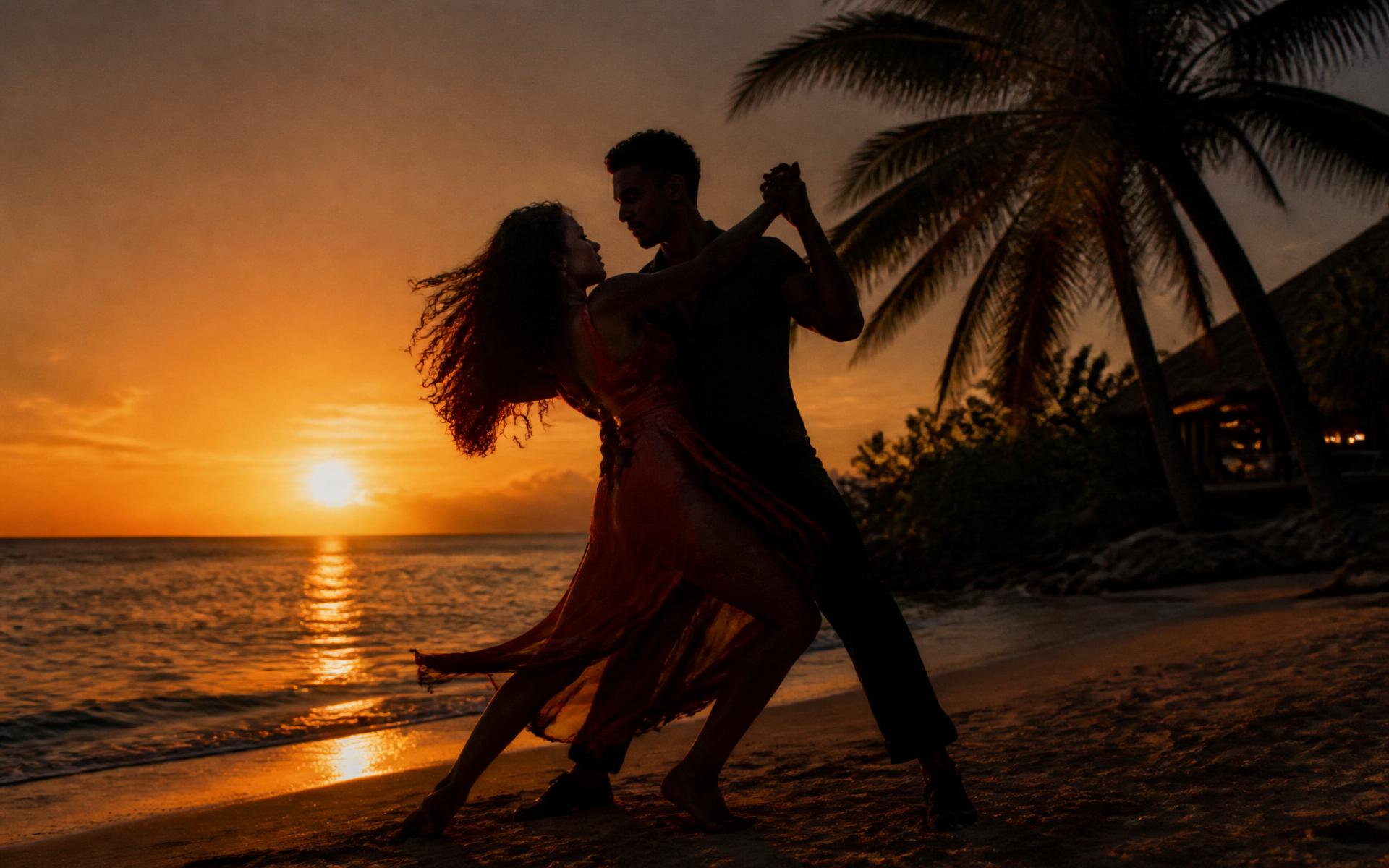 Dansend paar bij zonsondergang op Curaçao